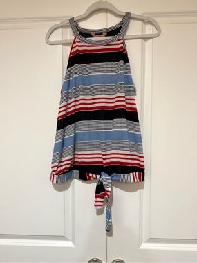 SJS Striped Tie-Hem Tank Top - Red, Blue & Black